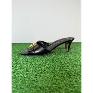Fendi Fold Leather Kitten Heel Sandals Black Size 6.5